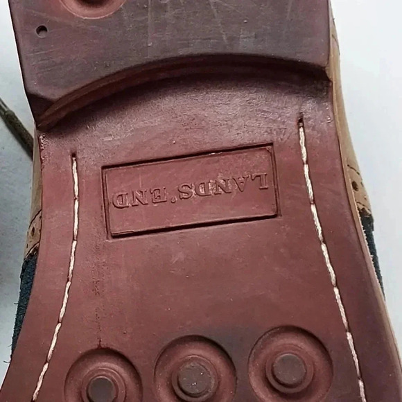 Land's End Mens Tan Leather and Blue Suede Lace Shoes Size 9 - Picture 4 of 14